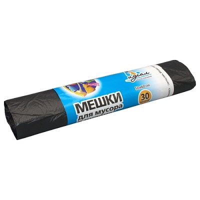 Мешки мусорные ПНД 30л 50x60см (10) В рулонах (по 30 шт) Идеал (х1/50) [упаковка]